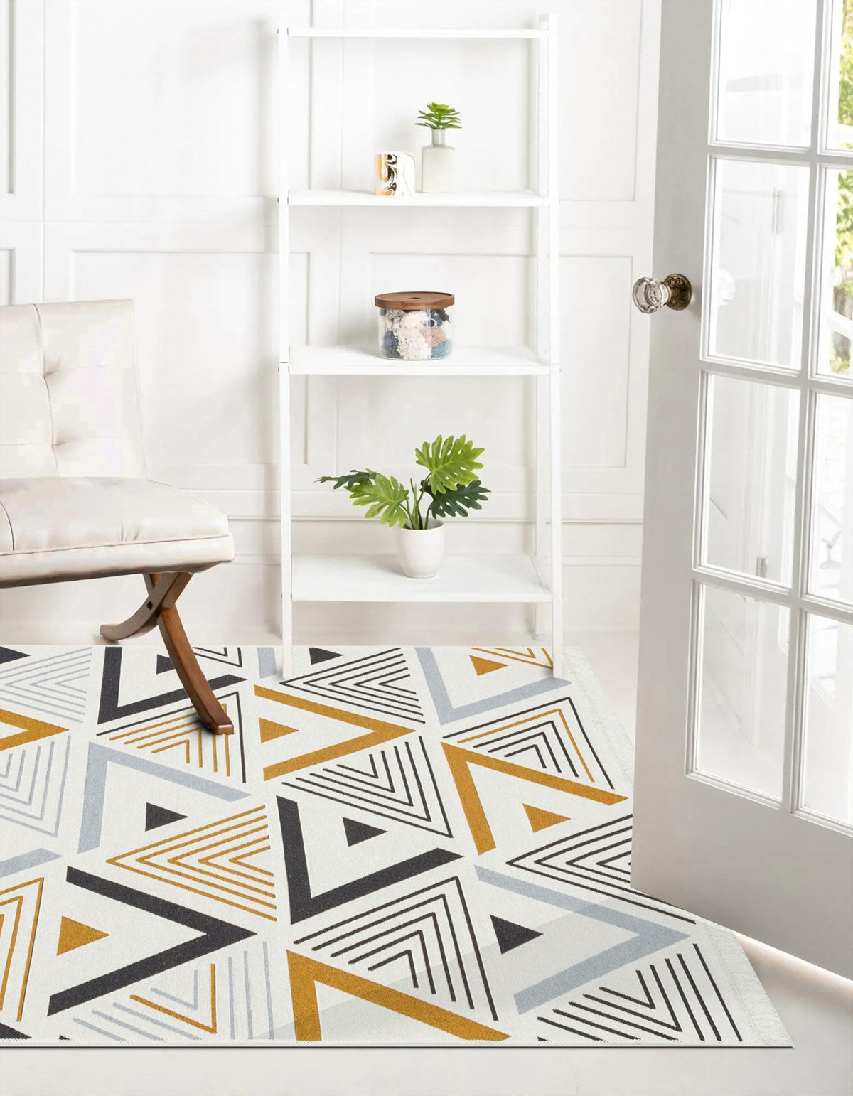 ARYA AR 18 YELLOW GREY  Yıkanabilir Çift Taraflı Modern Desenli Dokuma Kilim