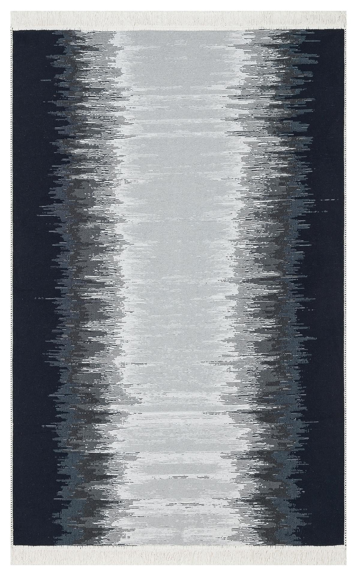 ARYA AR 40 BLACK WHITE  Yıkanabilir Çift Taraflı Modern Desenli Dokuma Kilim