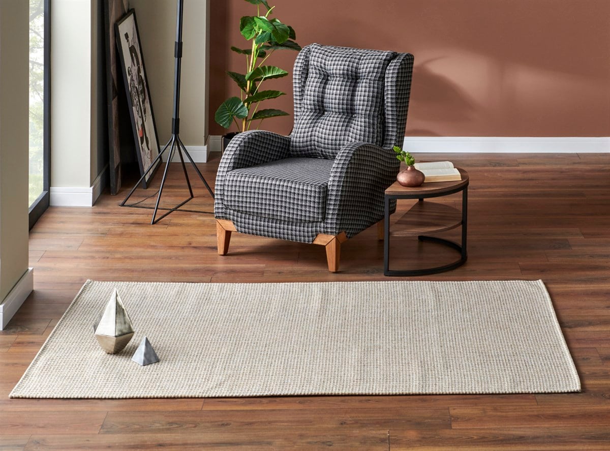 BROOKLYN BRK 01 CREAM SILVER  Hasır Görünümlü Kaymaz Renkli Dokuma Modern Kilim