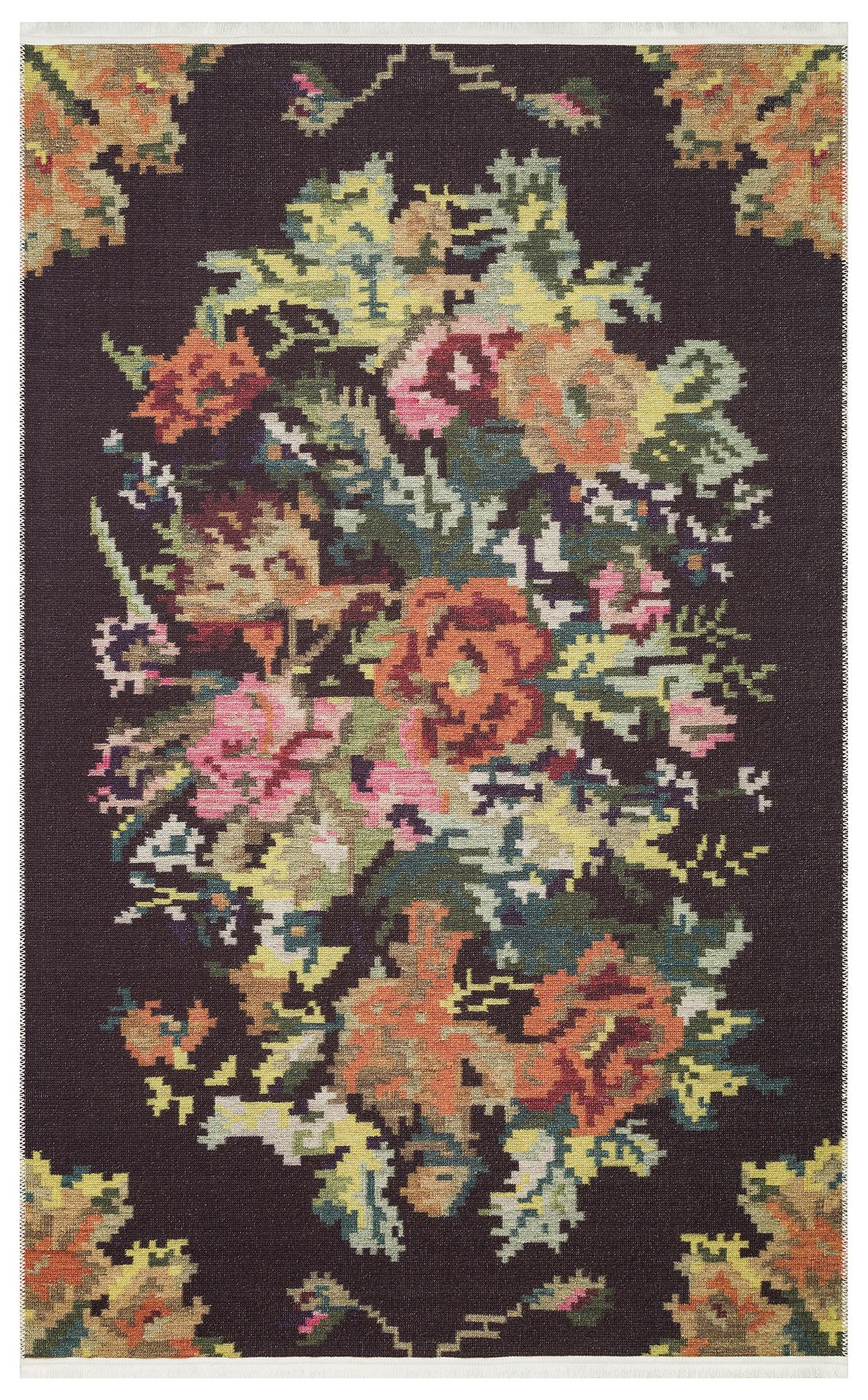 ELISTA ELS 102 BLACK MULTY  Vintage Desenlere Sahip Kaydırmaz Yıkanabilir Modern Halı