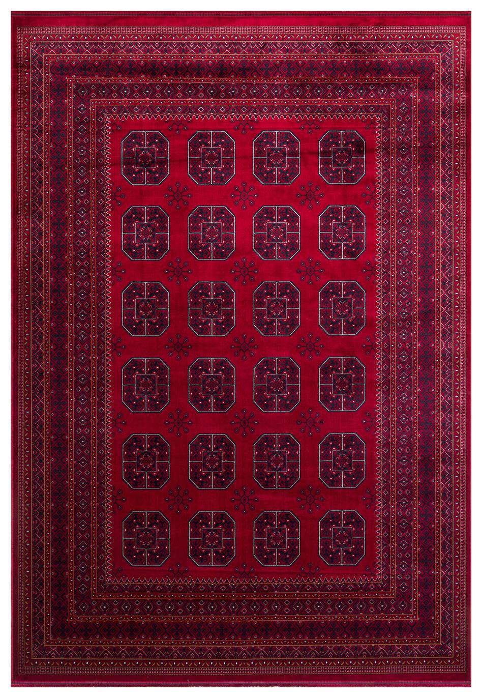 HERAT HER 02 RED  Afgan Desenli Viskon Sıkı Dokuma Kaymaz Tabanlı İnce Makine Halısı