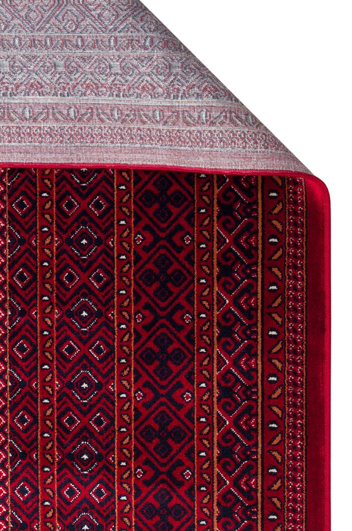 HERAT HER 02 RED  Afgan Desenli Viskon Sıkı Dokuma Kaymaz Tabanlı İnce Makine Halısı