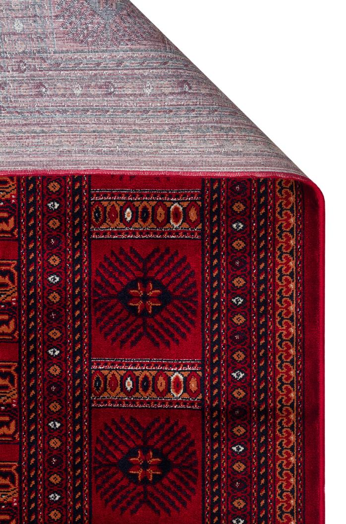 HERAT HER 03 RED  Afgan Desenli Viskon Sıkı Dokuma Kaymaz Tabanlı İnce Makine Halısı