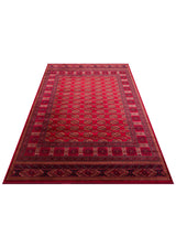 HERAT HER 03 RED  Afgan Desenli Viskon Sıkı Dokuma Kaymaz Tabanlı İnce Makine Halısı
