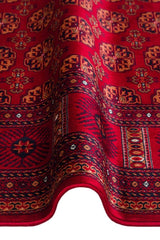 HERAT HER 03 RED  Afgan Desenli Viskon Sıkı Dokuma Kaymaz Tabanlı İnce Makine Halısı