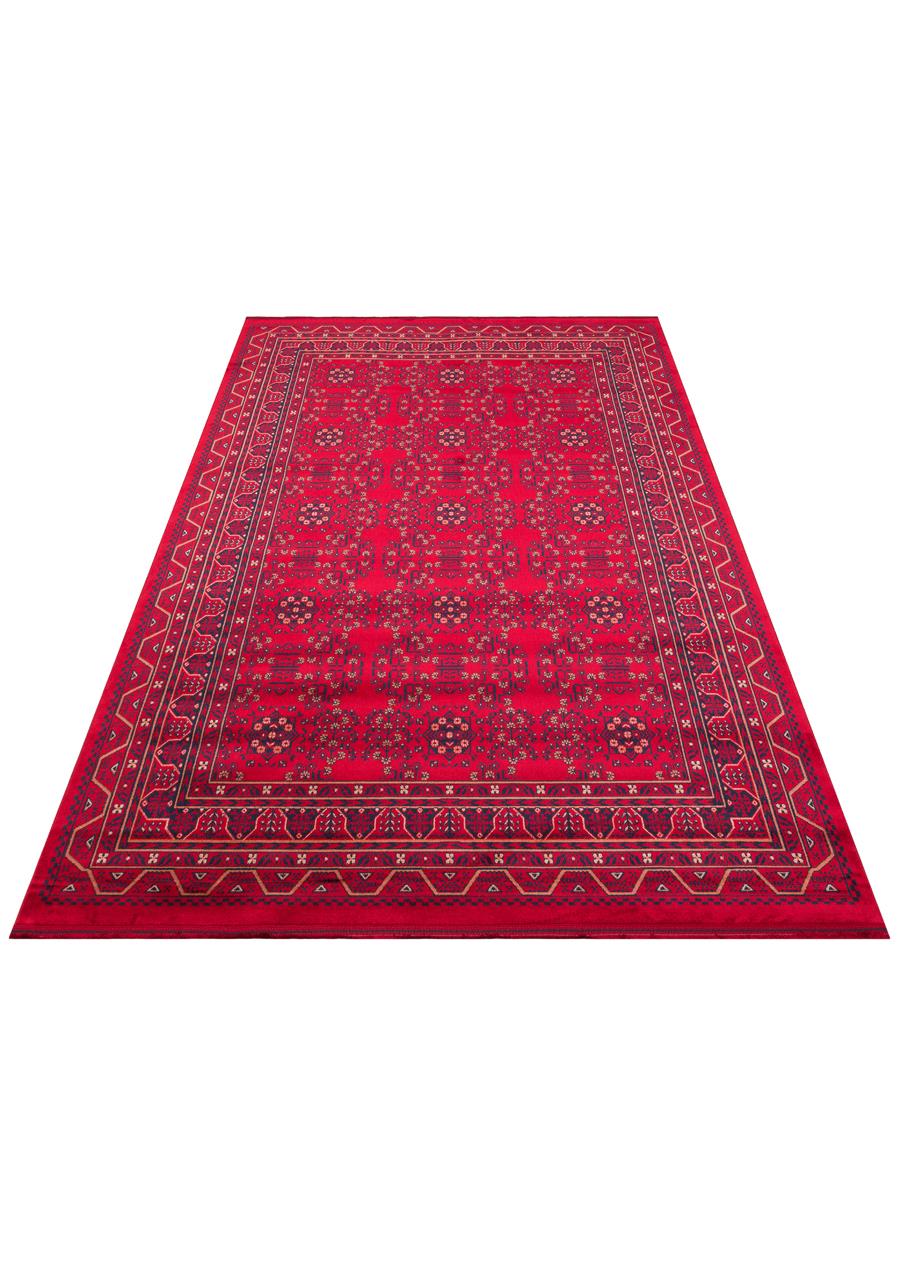 HERAT HER 04 RED  Afgan Desenli Viskon Sıkı Dokuma Kaymaz Tabanlı İnce Makine Halısı