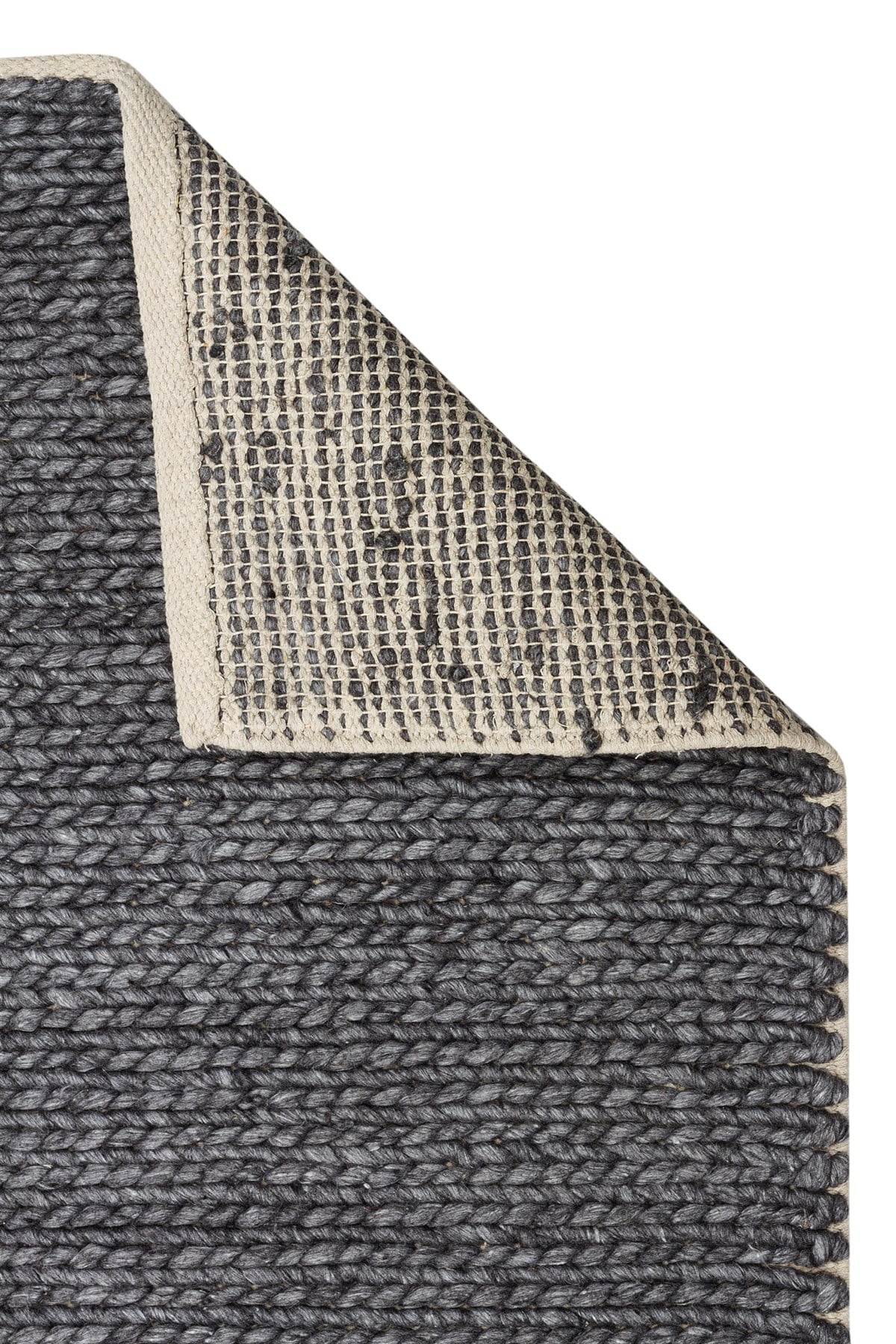 JADE BASKETWEAVE ANTRASIT  Naturel Kazak Örgü Desenli El Dokuma Örgü Halı