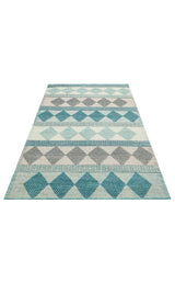 JADE JD 01 BLUE  Naturel Kazak Örgü Desenli El Dokuma Örgü Halı