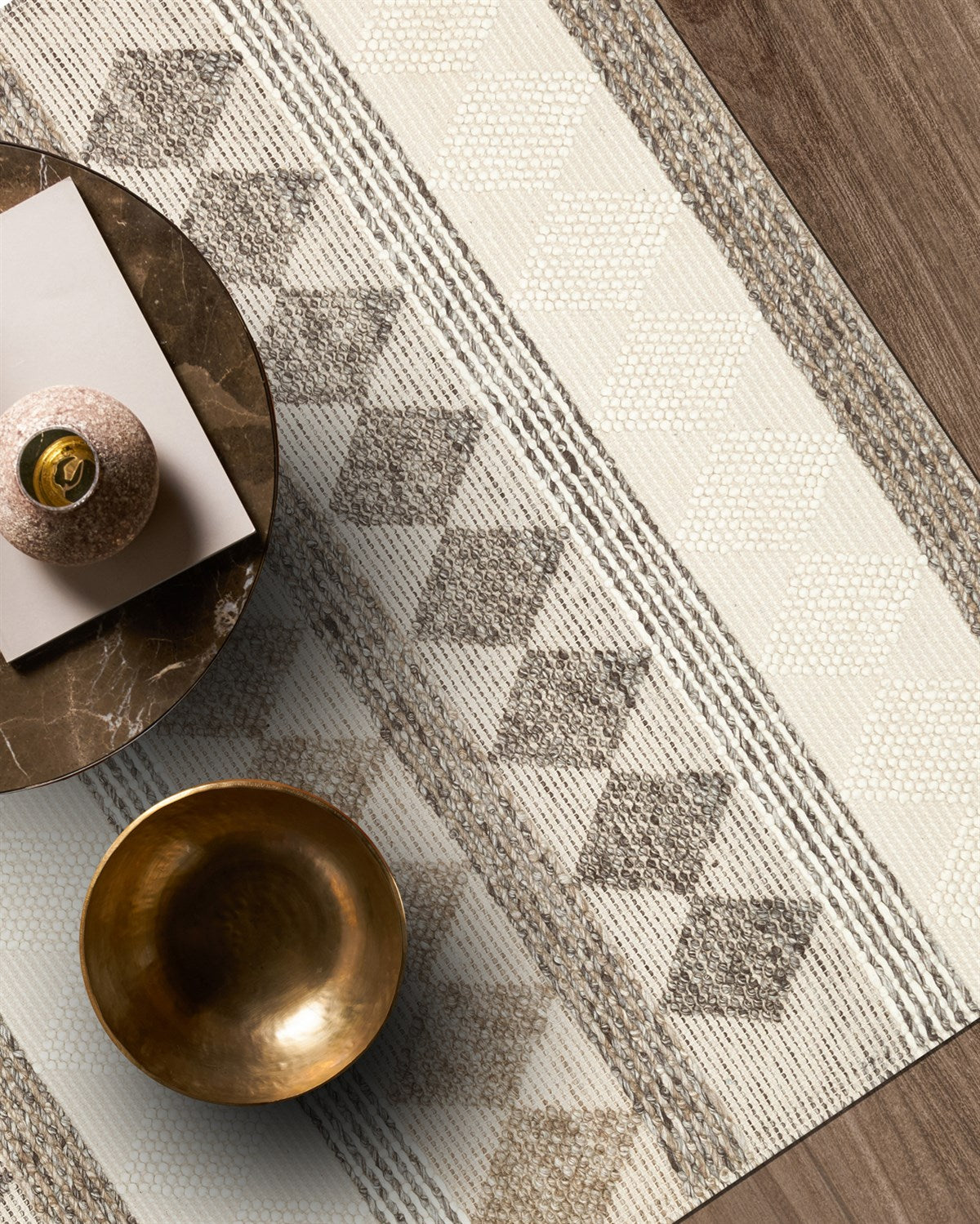 JADE JD 01 GREY  Naturel Kazak Örgü Desenli El Dokuma Örgü Halı