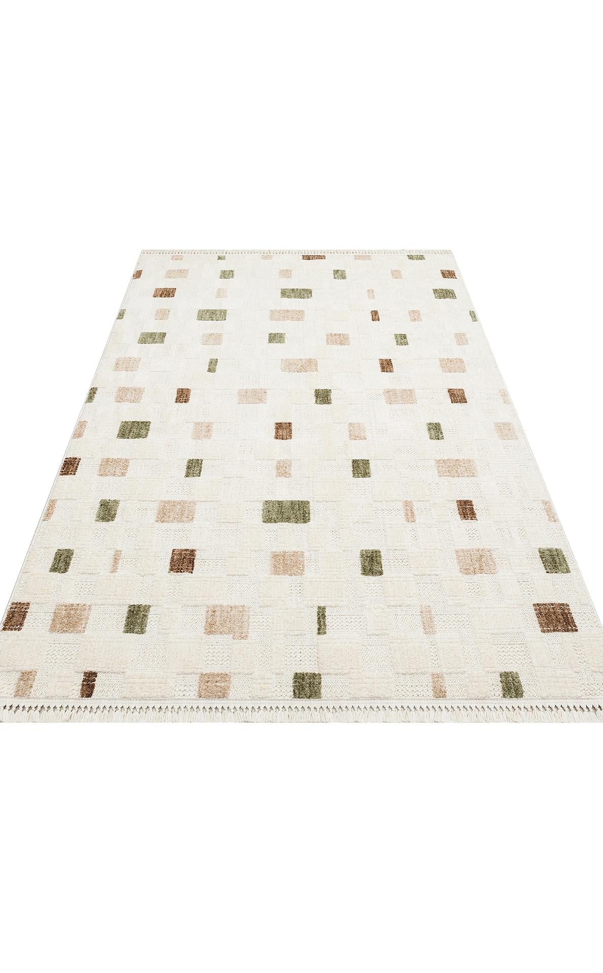 JOY JOY 02 GREEN BEIGE  Hav Toz Vermeyen Yumuşak dokulu Modern Makine Halısı