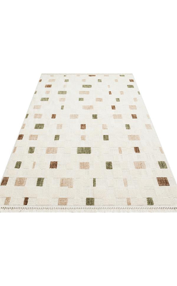 JOY JOY 02 GREEN BEIGE  Hav Toz Vermeyen Yumuşak dokulu Modern Makine Halısı