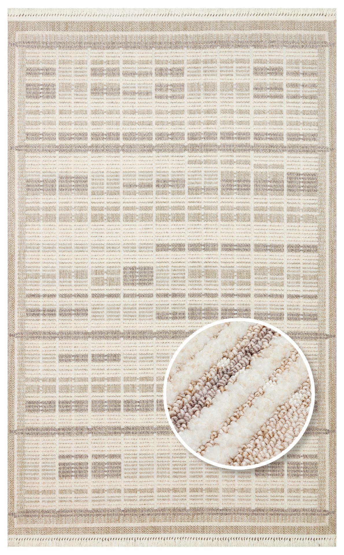 JOY JOY 04 BEIGE GREY  Hav Toz Vermeyen Yumuşak dokulu Modern Makine Halısı