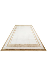 LUGANO LUG 02 CREAM GOLD  Art Deco Modern Bordürlü Yüksek Kalite Sık Dokuma Salon Halısı