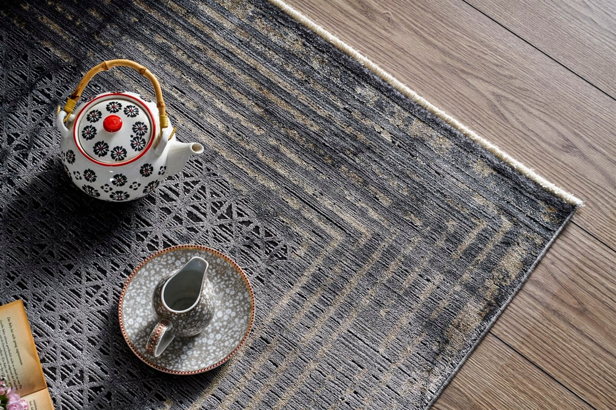 MAHAL MHL 01 ANTRASIT GOLD  Art Deco Desenli Yüksek Kalite Sık Dokuma Salon Halısı