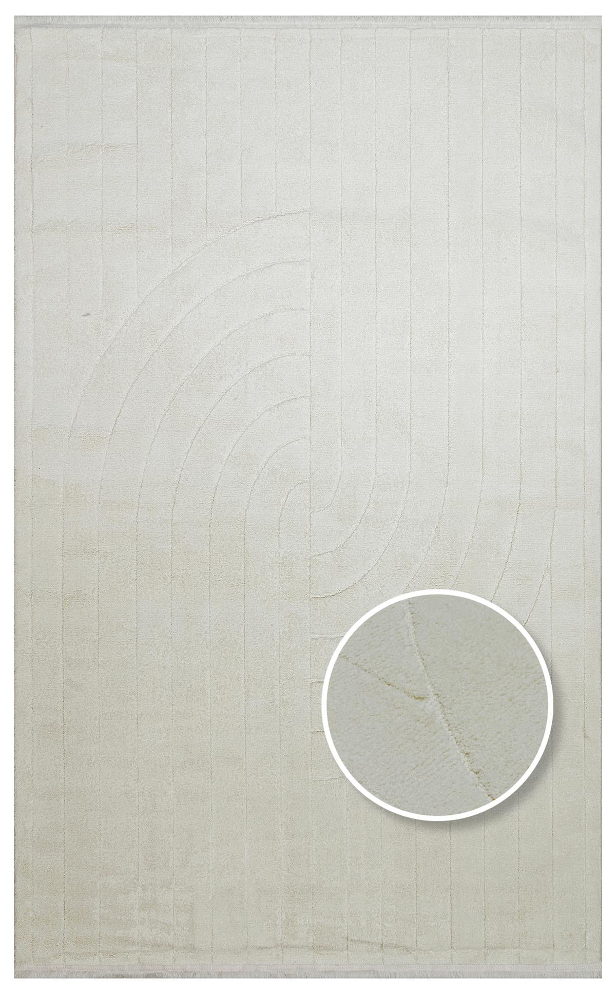 MISSORI MSR 01 WHITE  Hav Toz Vermez Sade Desenli Yumuşak Dokulu Modern Makine Halısı