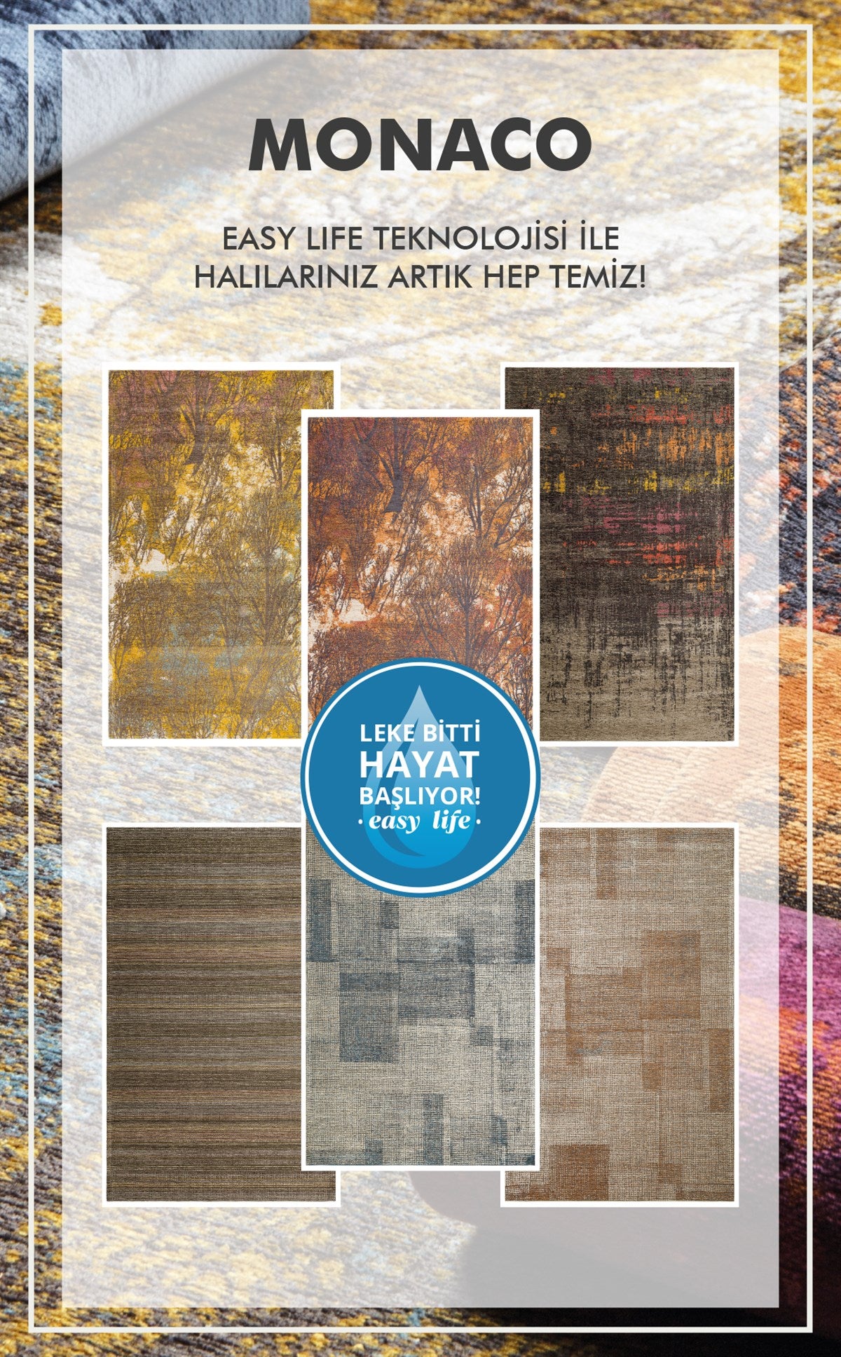 MONACO EASYLIFE MN 02 TERRA XXW E.LIFE  Leke Tutmaz Hav Toz Vermez Nano Teknoloji Yıkanabilir Modern Desenli İnce Dokuma Halı