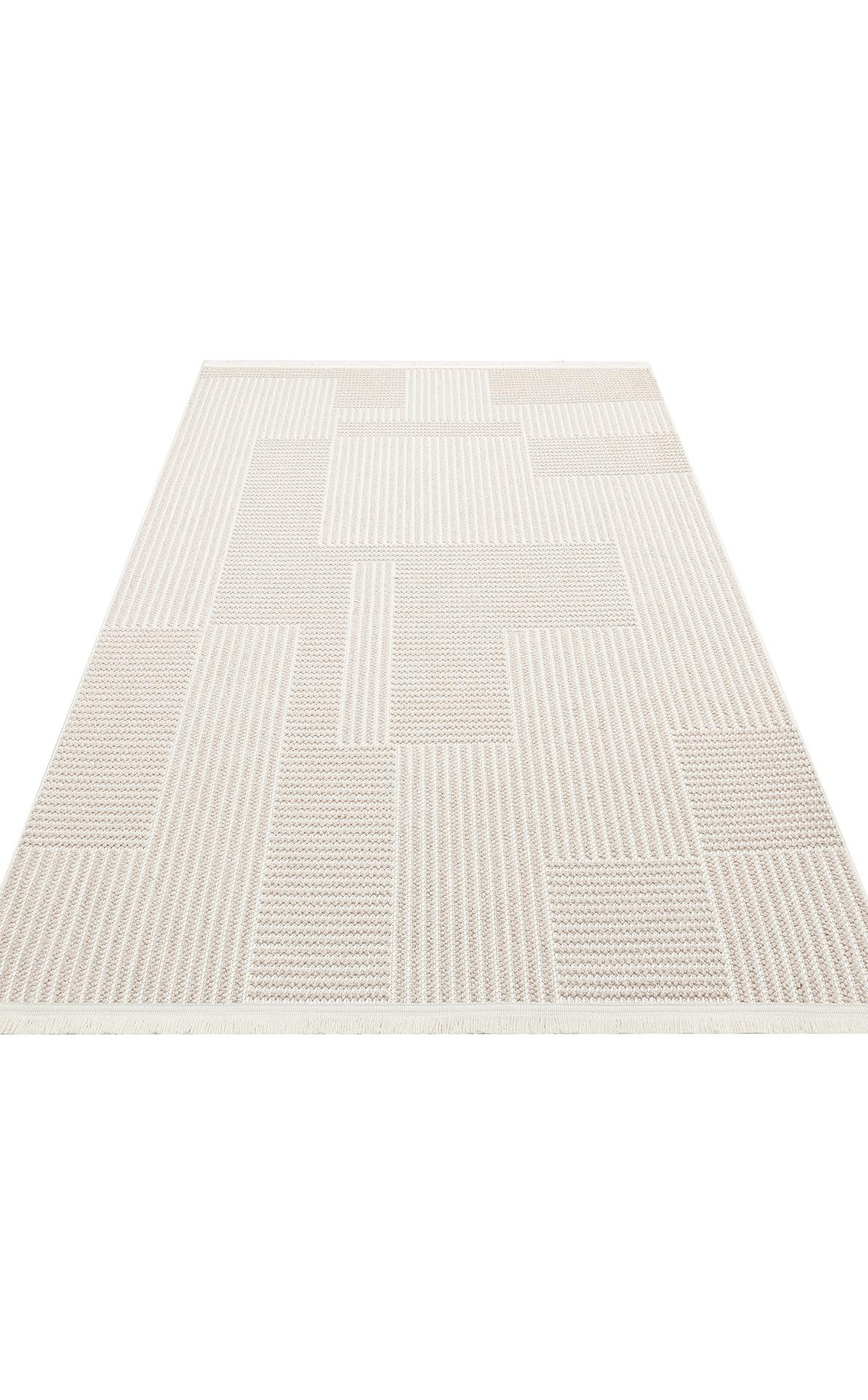 MOTTO MOT 12 BEIGE WHITE  Yumuşak Tuşeli Örgü Dokuma Modern Makine Halısı