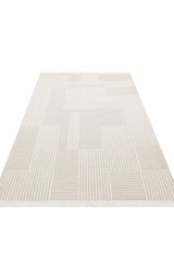 MOTTO MOT 12 BEIGE WHITE  Yumuşak Tuşeli Örgü Dokuma Modern Makine Halısı
