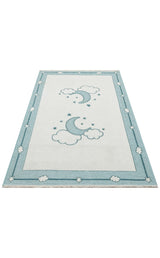 NOA BABY NB 01 BLUE  Yıkanabilir Çift Taraflı Yumuşak Dokulu İnce Çocuk-Bebek Odası Halısı
