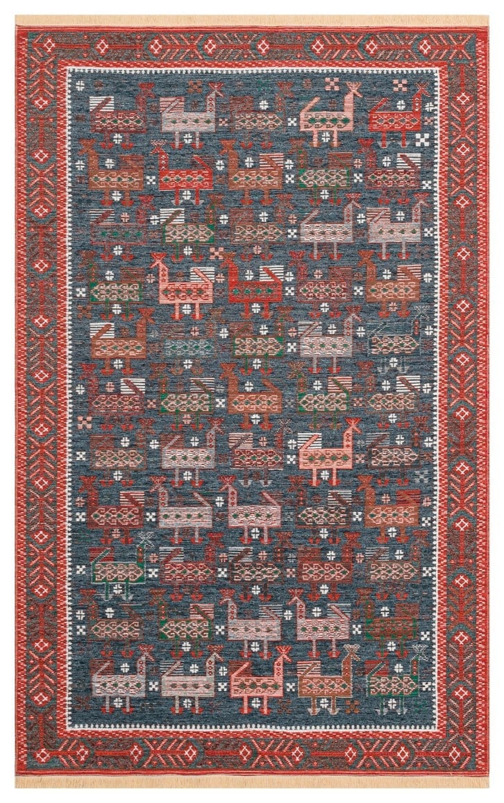 NOMAD NMD 16 NAVY  Yıkanabilir Çift Taraflı Kullanıma Uygun Yumuşak Tuşeli Otantik Kilim