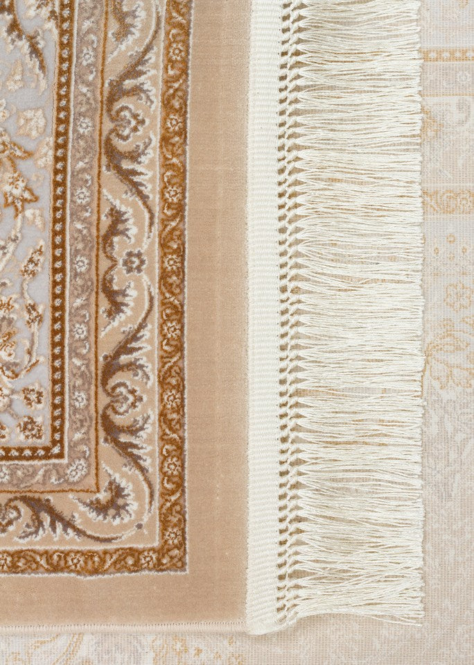 PERSIAN PER 01 BEIGE  Klasik Desenli Yüksek Kalite Sıkı ve İnce Dokuma Yaklaşık 3 Milyon Point Makine Halısı