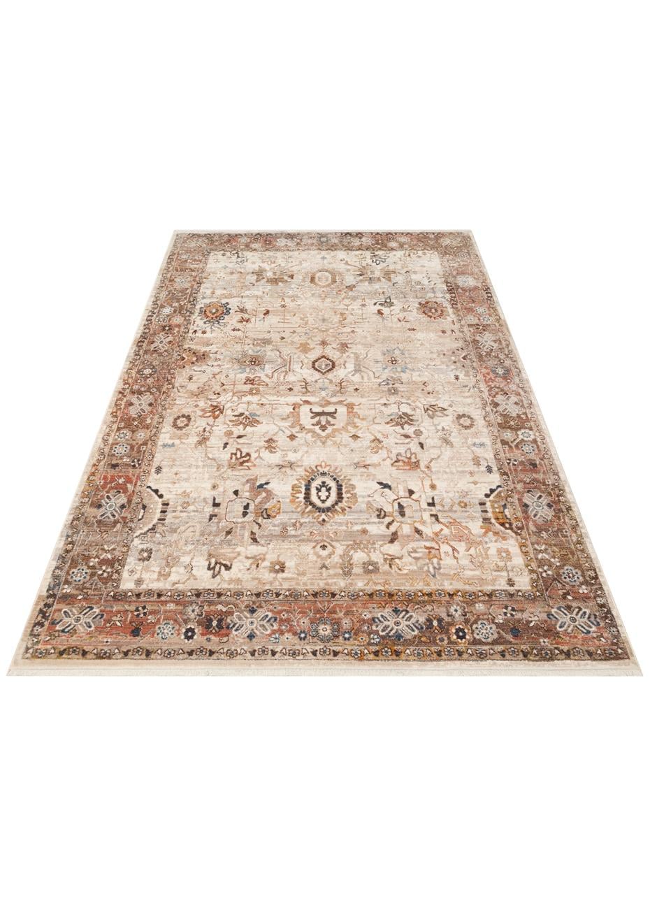 PIETRA PTA 22 CREAM BROWN Sıcak Renk Tonlu Etnik Desenli Yumuşak Dokulu Makine Halısı