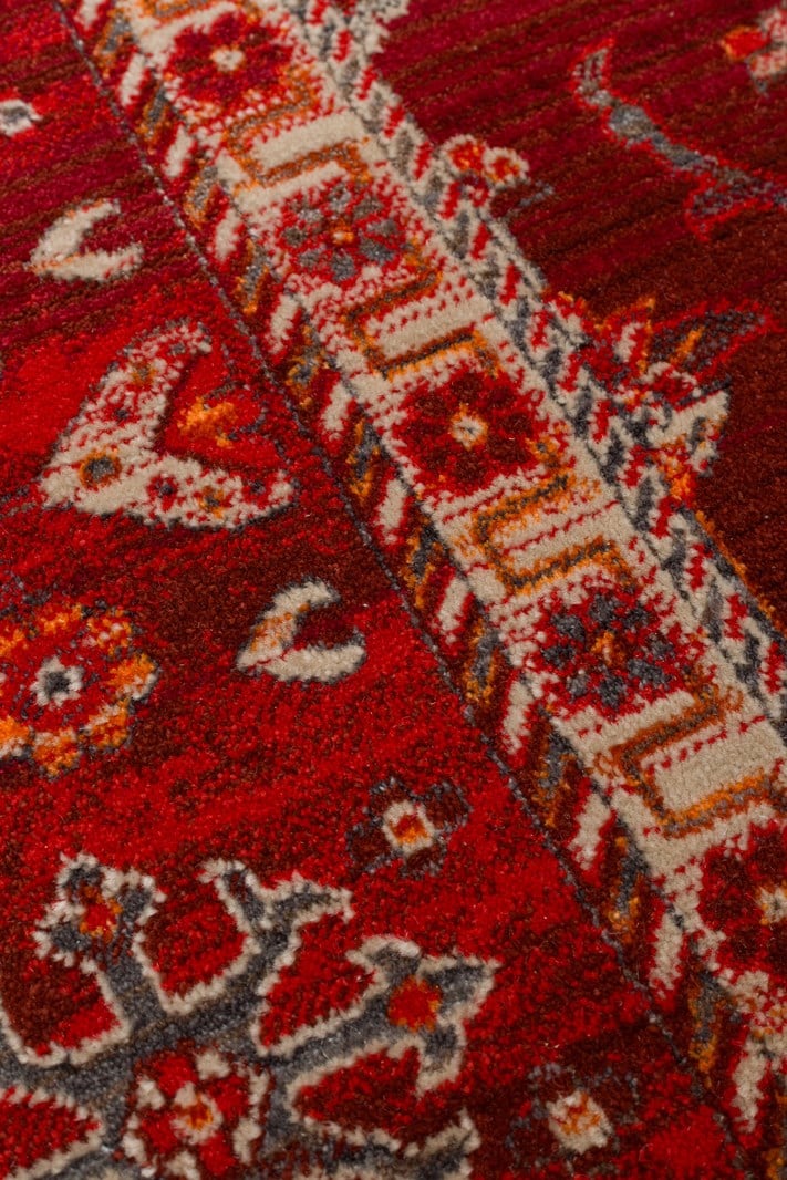PIETRA PTA 24 RED  Sıcak Renk Tonlu Etnik Desenli Yumuşak Dokulu Makine Halısı