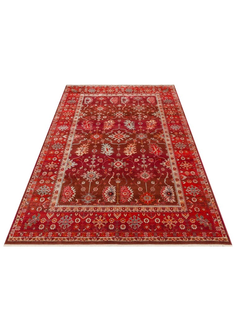 PIETRA PTA 24 RED  Sıcak Renk Tonlu Etnik Desenli Yumuşak Dokulu Makine Halısı