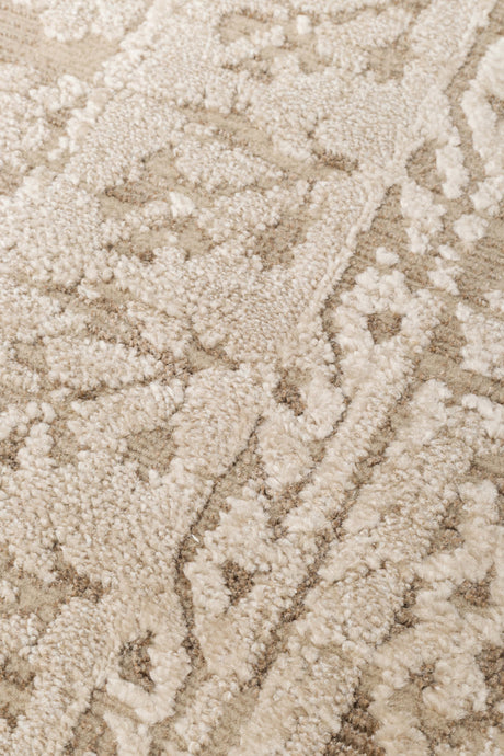 RIVERA RVR 02 BEIGE  Modern ve Klasik Desenli Yüksek Alçak Çift Boyutlu Dokumaya Sahip Yumuşak Tuşeli Makine Halısı