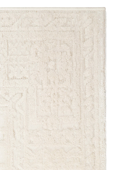 RIVERA RVR 02 WHITE  Modern ve Klasik Desenli Yüksek Alçak Çift Boyutlu Dokumaya Sahip Yumuşak Tuşeli Makine Halısı
