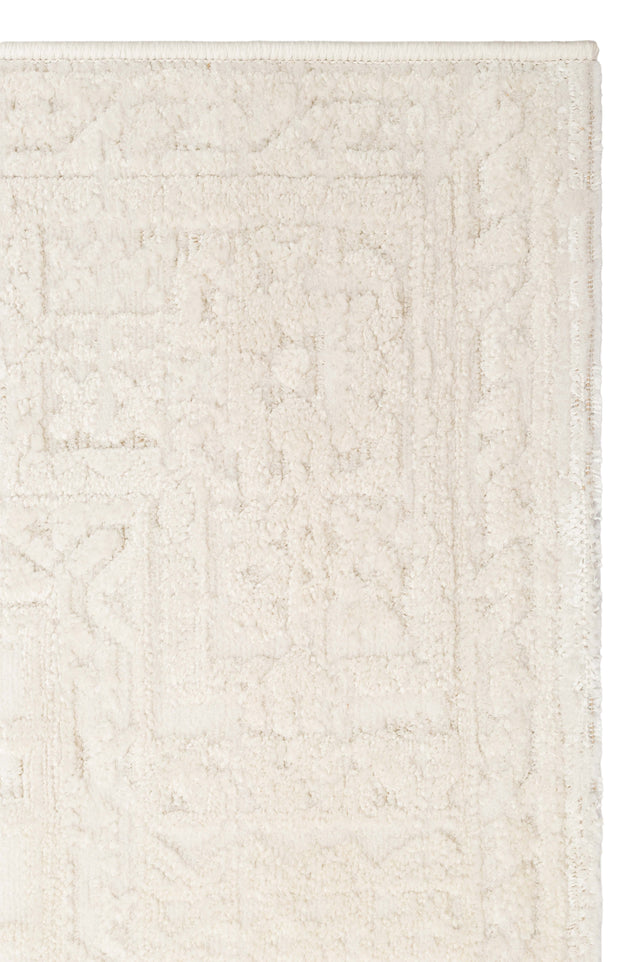RIVERA RVR 02 WHITE  Modern ve Klasik Desenli Yüksek Alçak Çift Boyutlu Dokumaya Sahip Yumuşak Tuşeli Makine Halısı