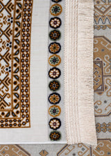 SATEEN AFGHAN SFG 02 BEIGE  Yıkanabilir Afgan Desenli Hav Toz Vermeyen Kaymaz Tabanlı Sık Dokuma Halı