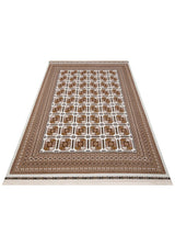 SATEEN AFGHAN SFG 02 BEIGE  Yıkanabilir Afgan Desenli Hav Toz Vermeyen Kaymaz Tabanlı Sık Dokuma Halı