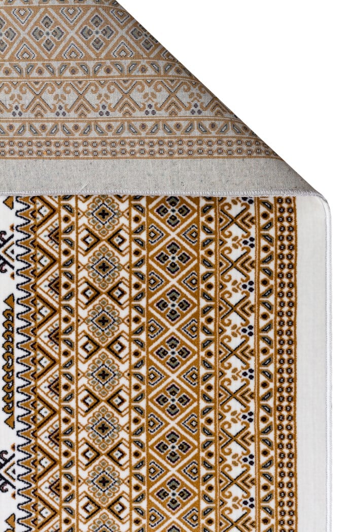 SATEEN AFGHAN SFG 02 BEIGE  Yıkanabilir Afgan Desenli Hav Toz Vermeyen Kaymaz Tabanlı Sık Dokuma Halı