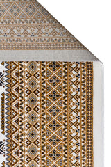 SATEEN AFGHAN SFG 02 BEIGE  Yıkanabilir Afgan Desenli Hav Toz Vermeyen Kaymaz Tabanlı Sık Dokuma Halı