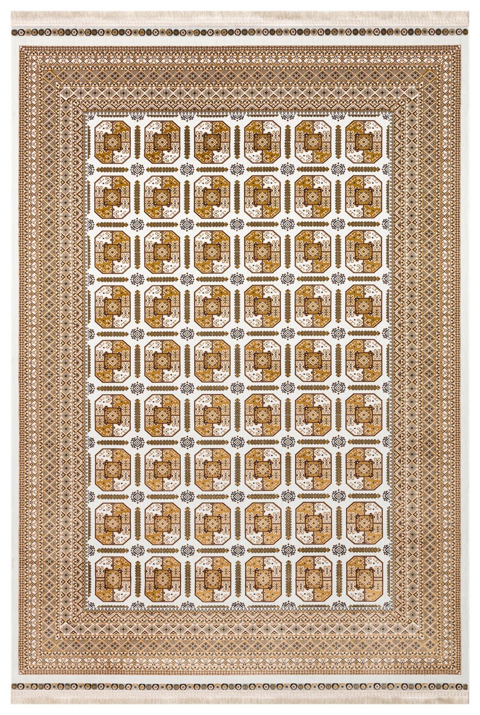 SATEEN AFGHAN SFG 02 BEIGE  Yıkanabilir Afgan Desenli Hav Toz Vermeyen Kaymaz Tabanlı Sık Dokuma Halı