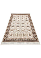 SATEEN AFGHAN SFG 03 BEIGE  Yıkanabilir Afgan Desenli Hav Toz Vermeyen Kaymaz Tabanlı Sık Dokuma Halı