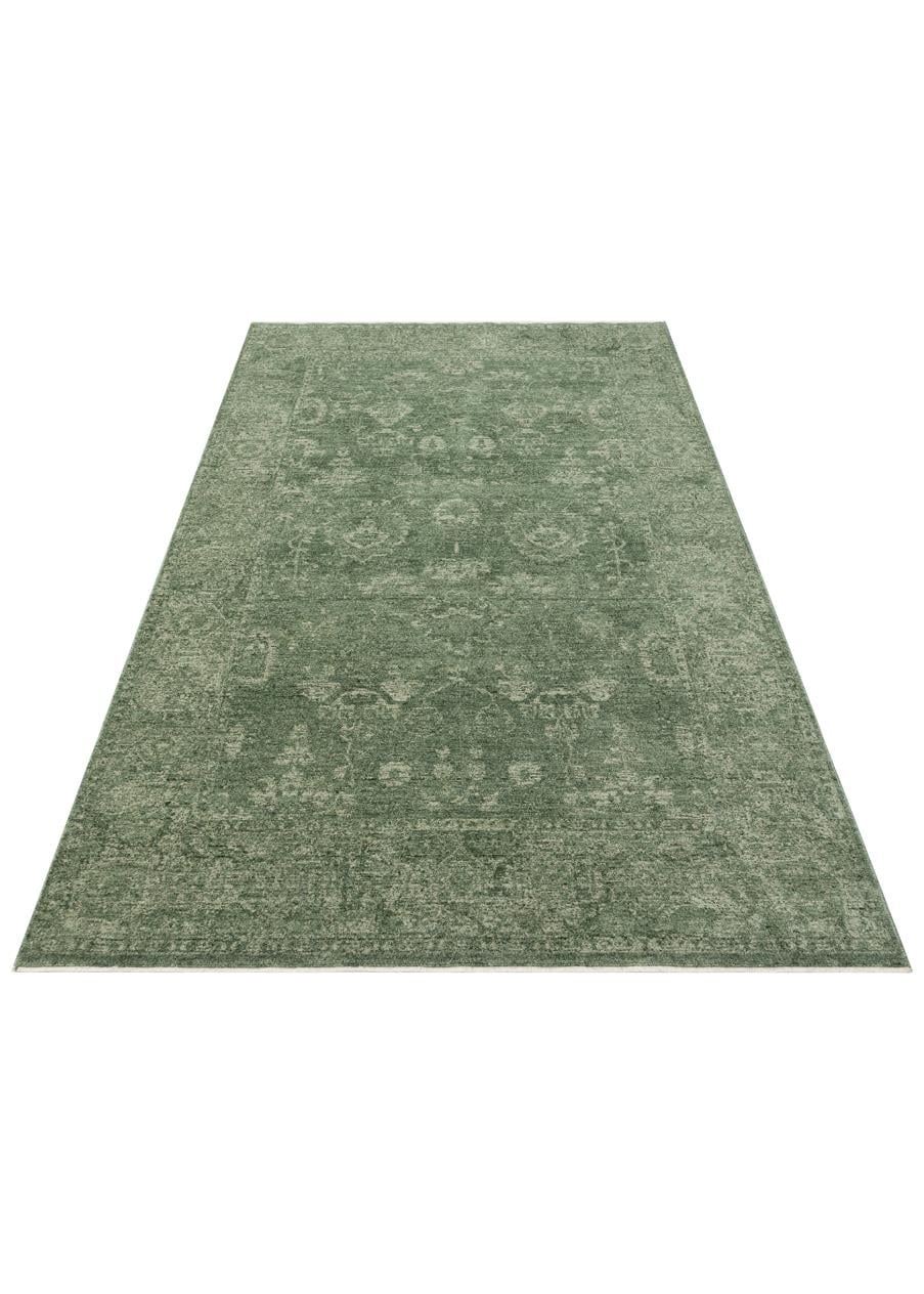 SHIRAZ SHR 02 GREEN  Vintage Eskitme Desenli Modern Yumuşak Dokulu Makine Halısı