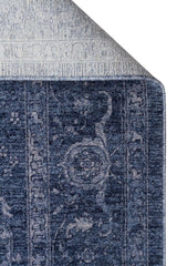 SHIRAZ SHR 03 NAVY  Vintage Eskitme Desenli Modern Yumuşak Dokulu Makine Halısı