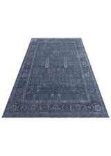 SHIRAZ SHR 03 NAVY  Vintage Eskitme Desenli Modern Yumuşak Dokulu Makine Halısı