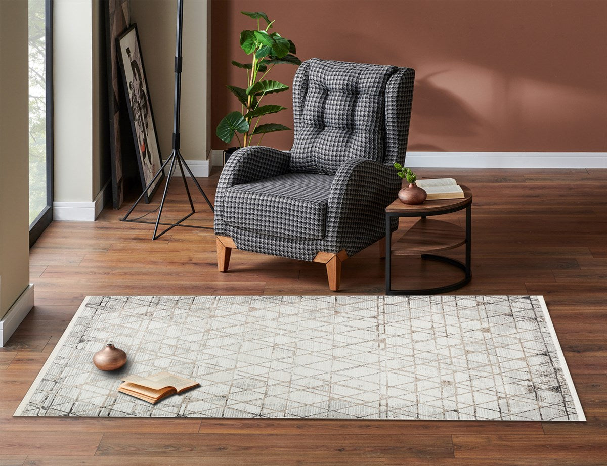 TALYA TLY 01 GREY BEIGE  Parlak Dokulu Modern Desen ve Renkli Metalik Işıltılı Makine Halısı