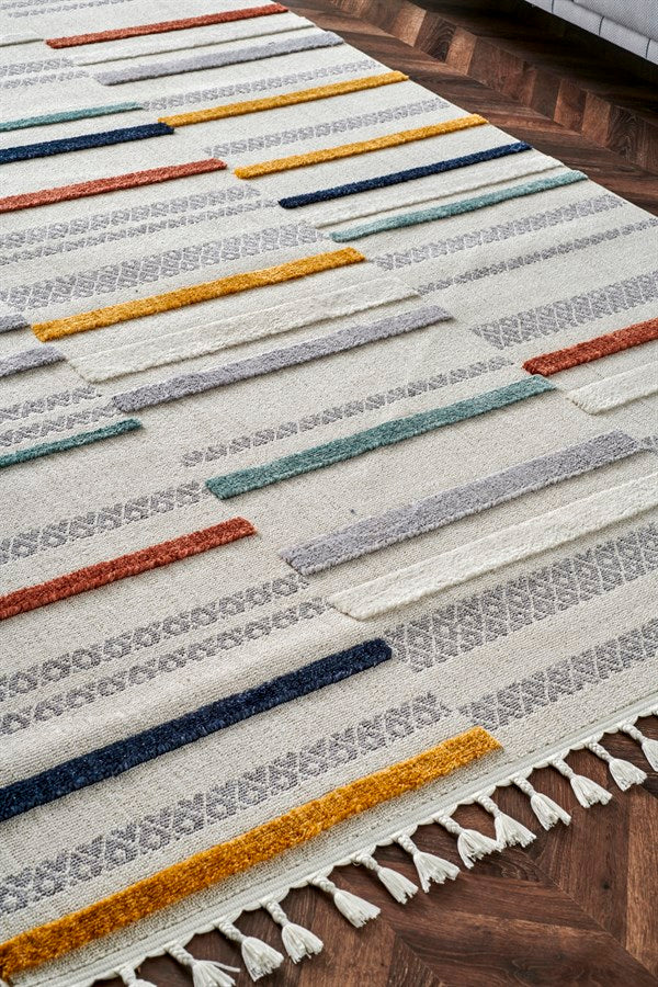 TERAZZO TRZ 01 MULTY  Hav Toz Vermez Yumuşak Dokulu Etnik Örgü Desenlere Sahip Modern İskindinav Halı