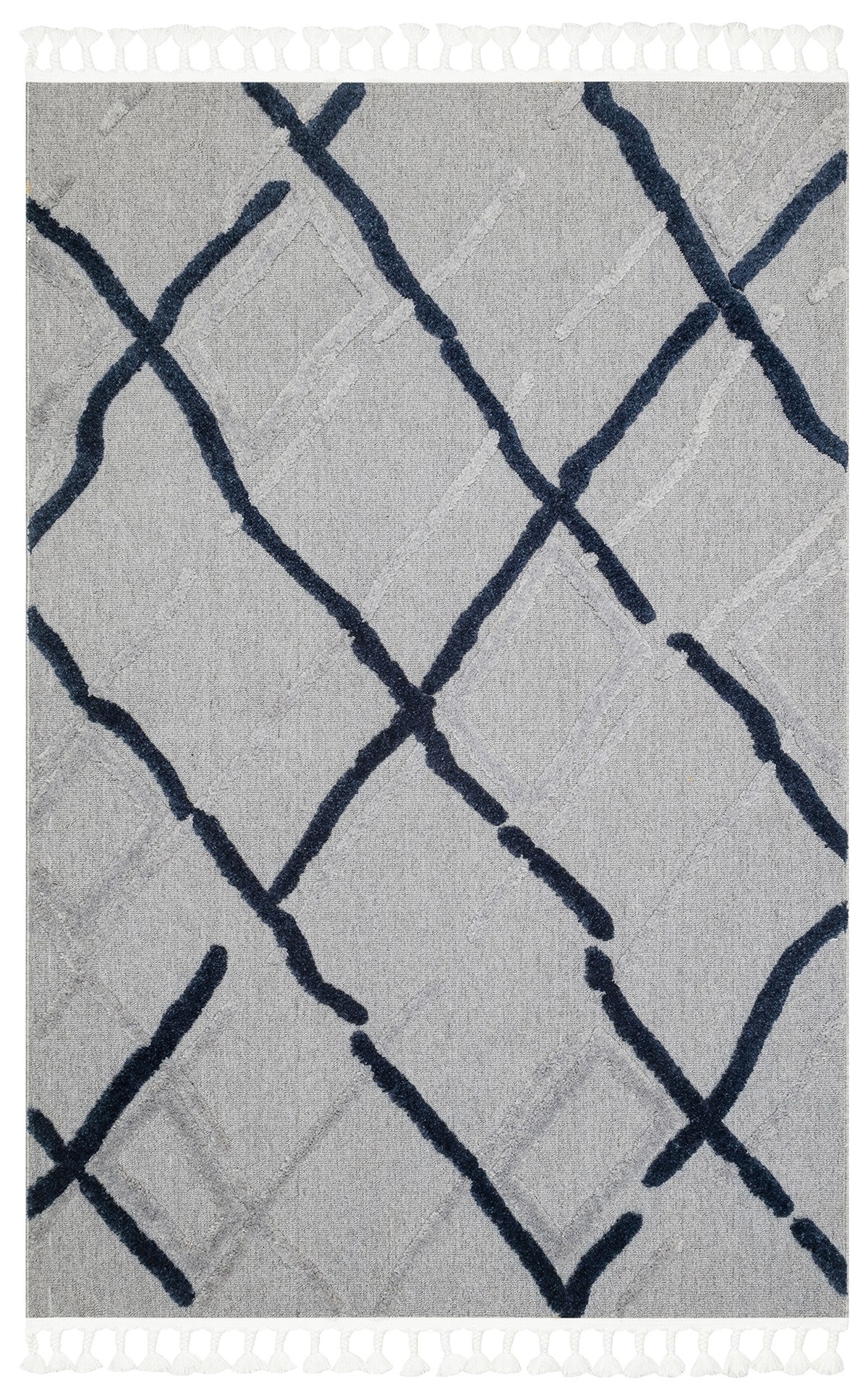 TERAZZO TRZ 03 GREY NAVY  Hav Toz Vermez Yumuşak Dokulu Etnik Örgü Desenlere Sahip Modern İskindinav Halı