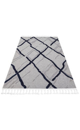 TERAZZO TRZ 03 GREY NAVY  Hav Toz Vermez Yumuşak Dokulu Etnik Örgü Desenlere Sahip Modern İskindinav Halı