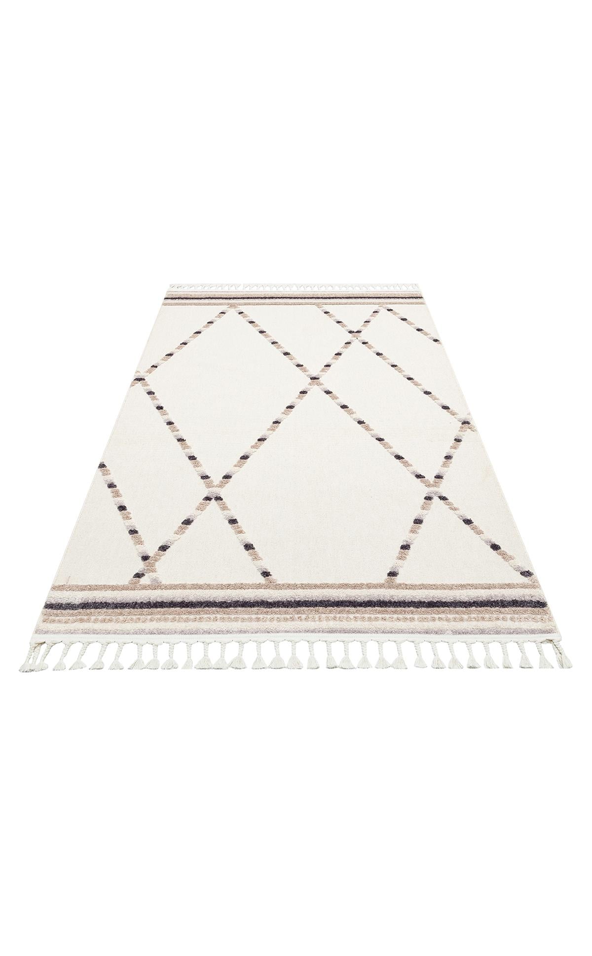 TERAZZO TRZ 04 WHITE BEIGE  Hav Toz Vermez Yumuşak Dokulu Etnik Örgü Desenlere Sahip Modern İskindinav Halı