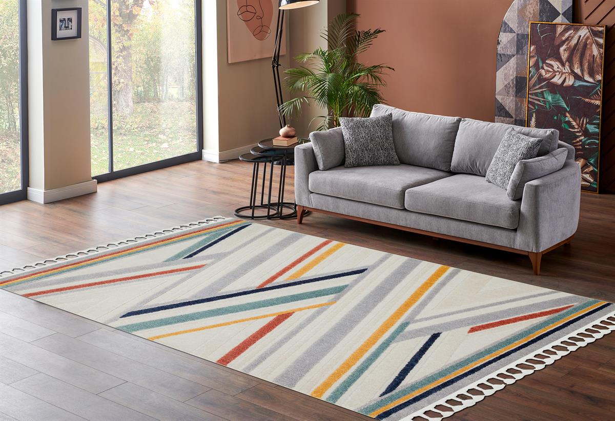 TERAZZO TRZ 05 MULTY  Hav Toz Vermez Yumuşak Dokulu Etnik Örgü Desenlere Sahip Modern İskindinav Halı