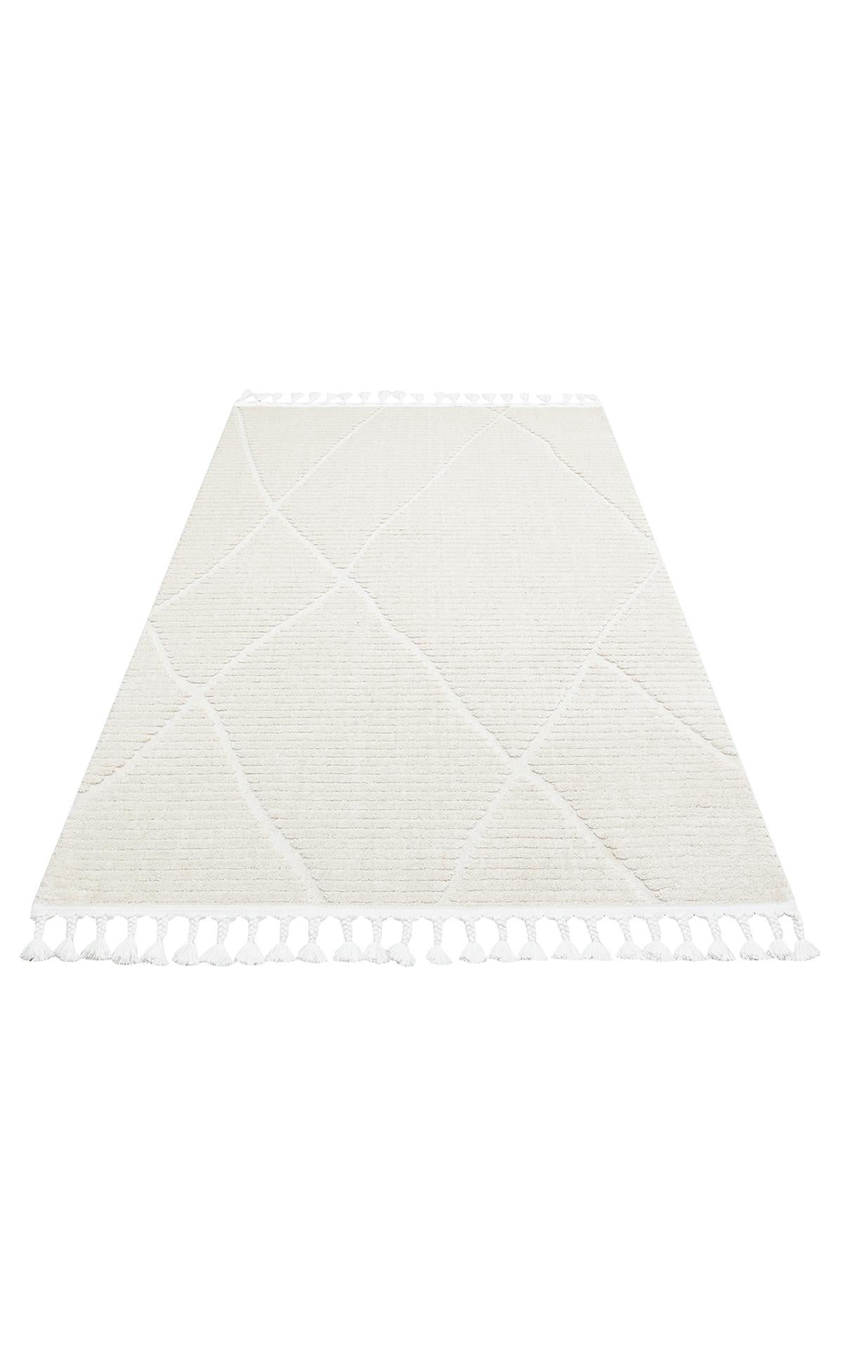 TERAZZO TRZ 07 WHITE  Hav Toz Vermez Yumuşak Dokulu Etnik Örgü Desenlere Sahip Modern İskindinav Halı