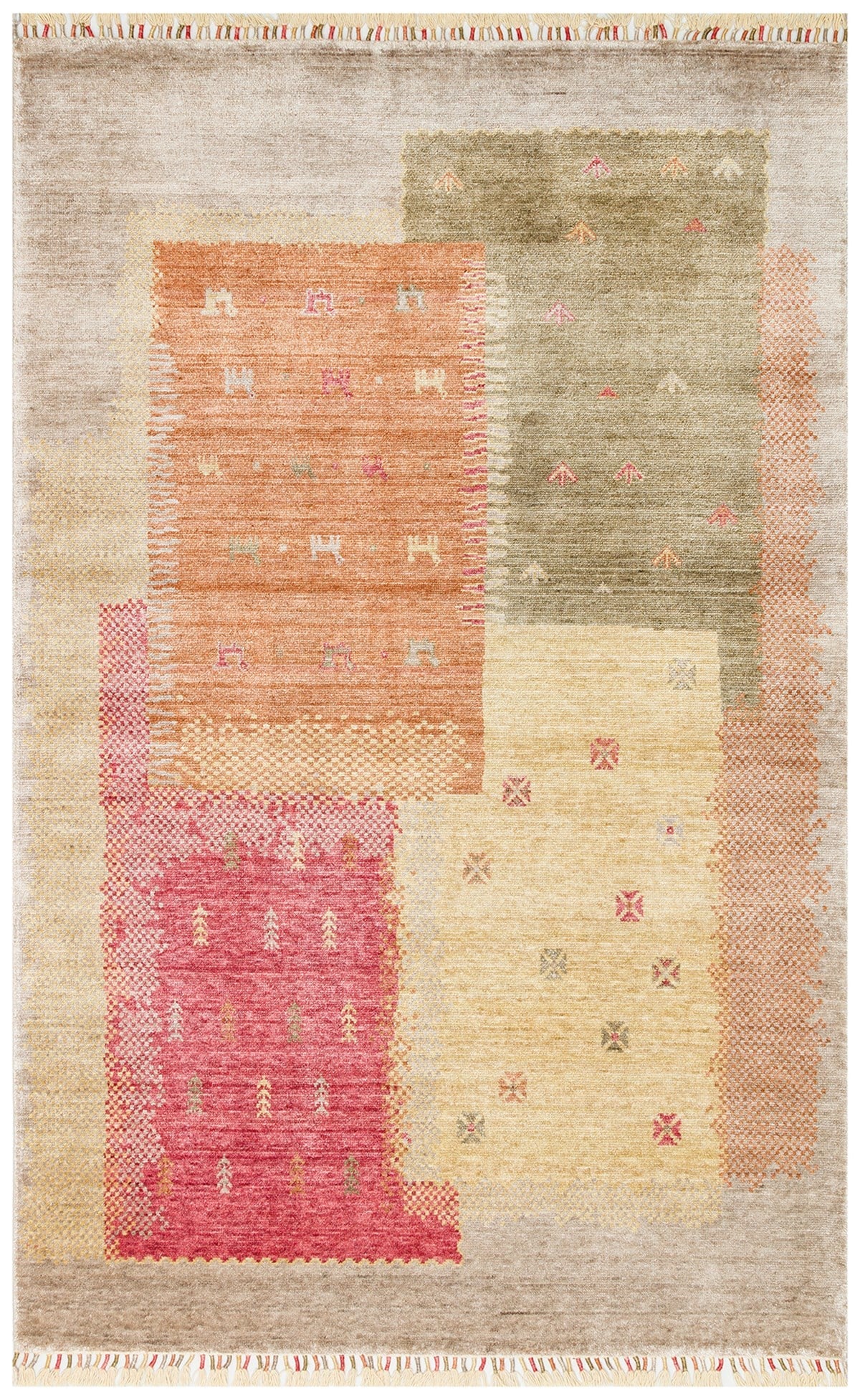 ZARA ZR 07 BEIGE AUTUMN  Otantik Desenli Özel Hav Vermeyen ve Kolay Temizlenebilir Tensel Kullanılarak El Emeği ile Özel Tezgahlarda Üretilen Modern Uşak Halısı