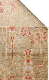 ZARA ZR 08 GREEN AUTUMN  Otantik Desenli Özel Hav Vermeyen ve Kolay Temizlenebilir Tensel Kullanılarak El Emeği ile Özel Tezgahlarda Üretilen Modern Uşak Halısı