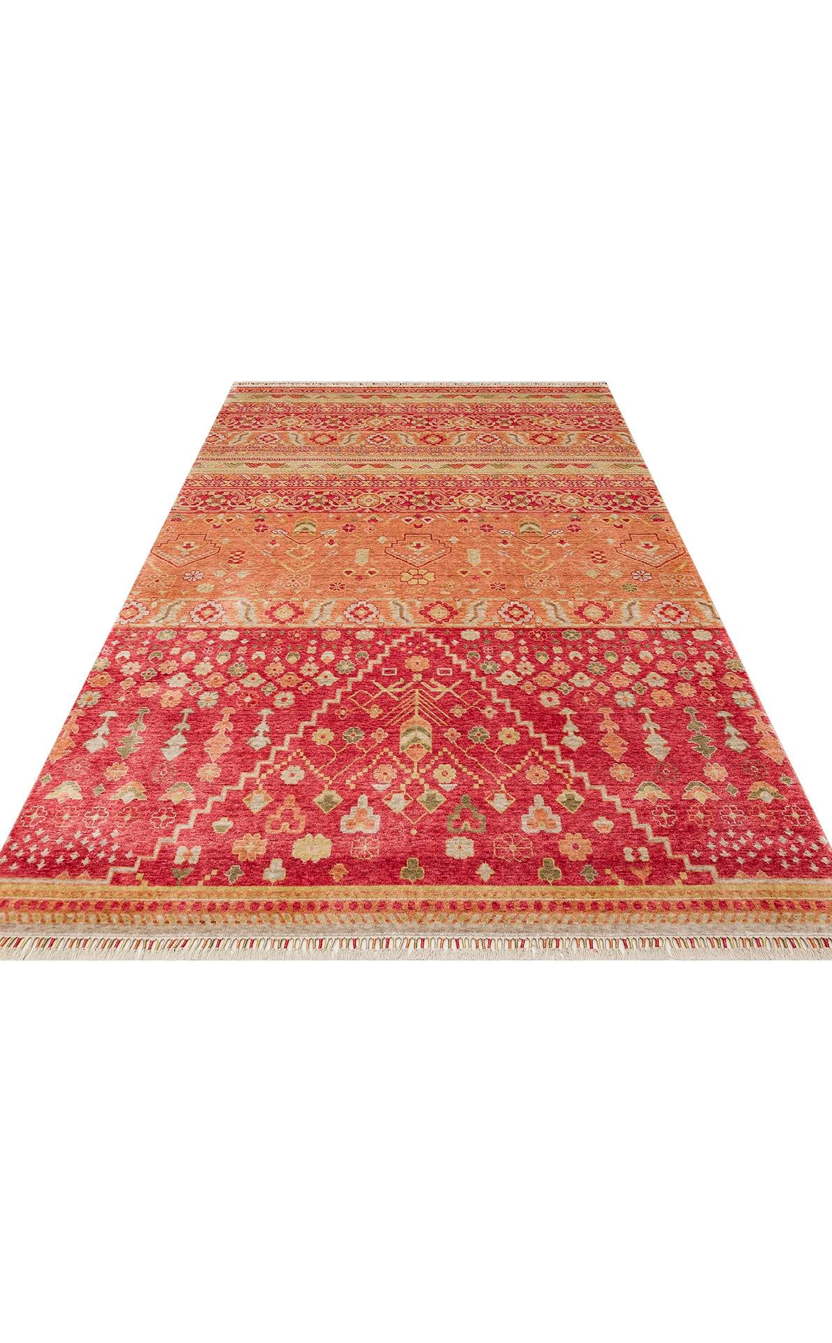 ZARA ZR 17 RED AUTUMN  Otantik Desenli Özel Hav Vermeyen ve Kolay Temizlenebilir Tensel Kullanılarak El Emeği ile Özel Tezgahlarda Üretilen Modern Uşak Halısı